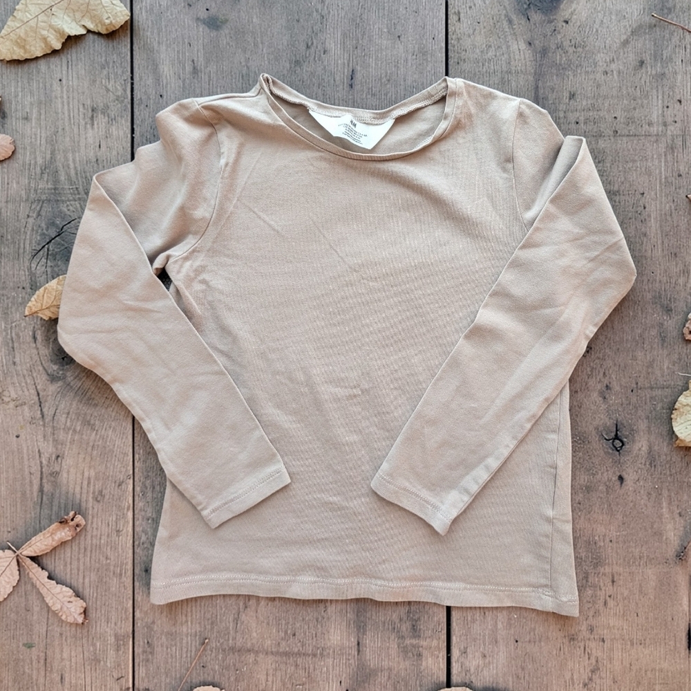 H & M Girls  Long-Sleeve Crewneck Top Light Pink  Cotton Size 4-6